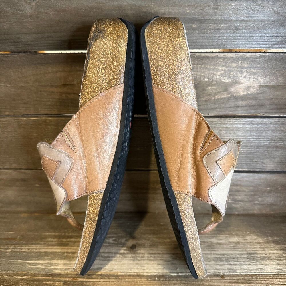 Womens Haflinger Brown Abstract Leather Thong Comfort‎ Sandals Slides 38 US 7 M - Picture 4 of 6